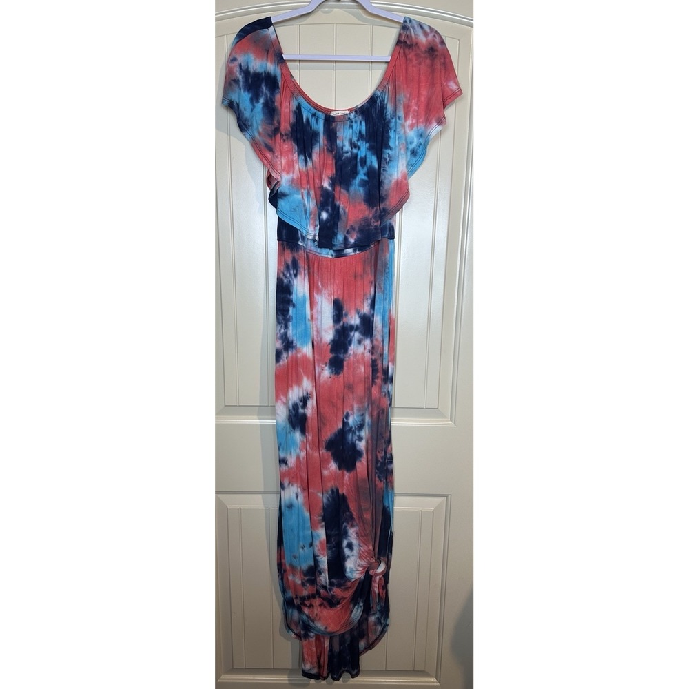 Sweet Lovely Tie-Dye Maxi Cover-Up Dress Womens Multicolor Off Shoulder slit M